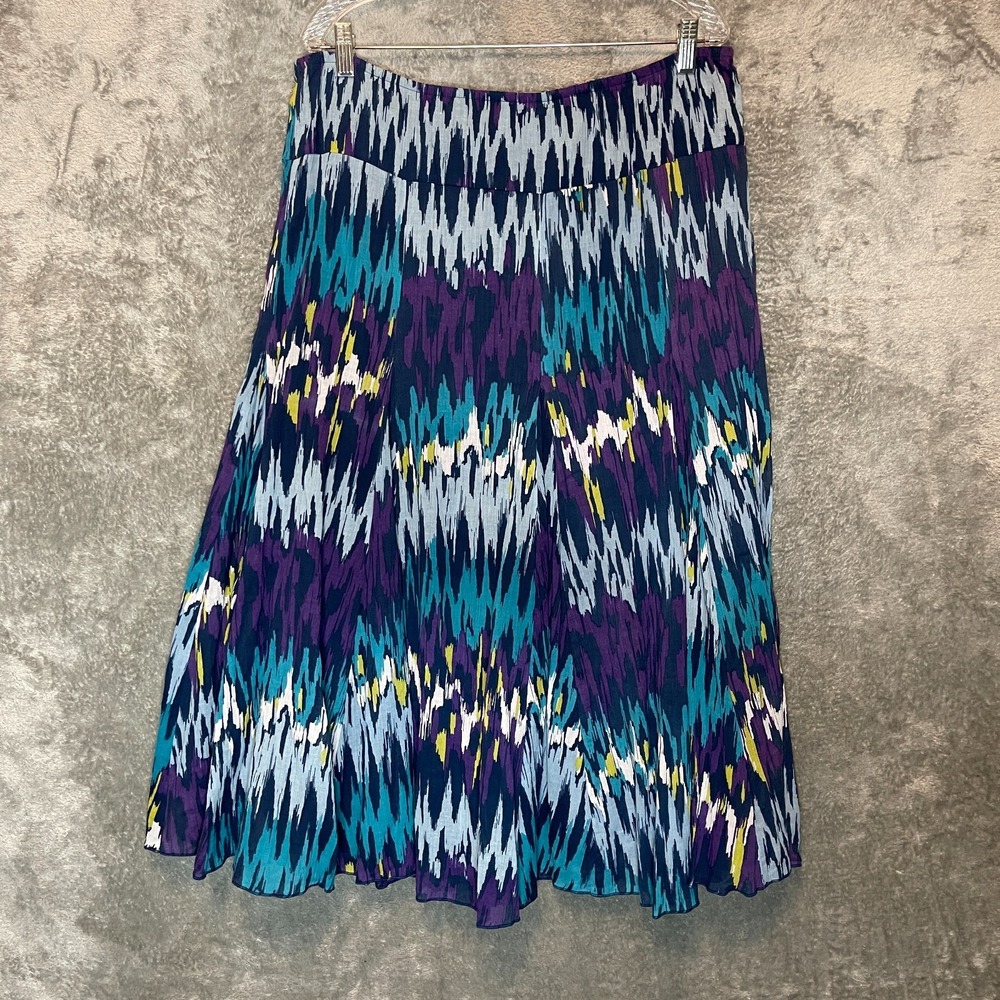 Ruby Rd Women Colorful Aztec Geometric Artsy Flounce Elastic Midi Skirt 12
